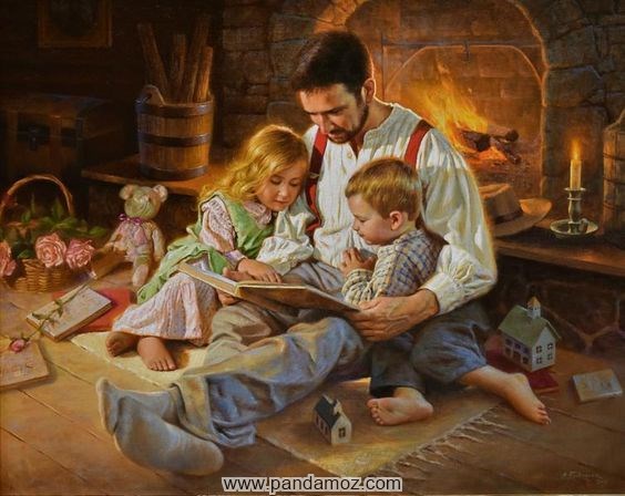 خاطره ها، پدر برای دو فرزند دختر و پسر کتاب و قصه می خواند