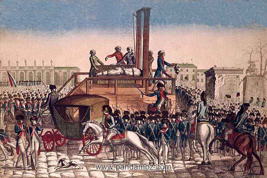 عکس نقاشی صحنه اعدام لوئی شانزدهم پادشاه فرانسه در زمان انقلاب کبیر فرانسه با گیوتین