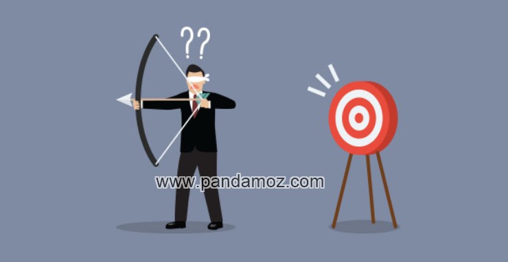 عکس نقاشی کارتونی مردی که چشمهایش را بسته و تیرکمانی در دست دارد و جهت کمان را برعکس هدف در نظر گرفته است. تصویر به معنی فرصت از دست رفته است. هدف در جهت معکوس و برعکس قرار دارد