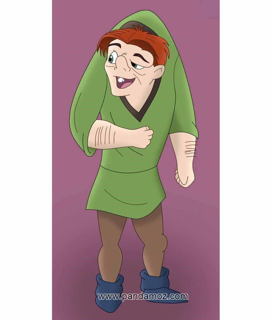 عکس نقاشی کارتونی مرد گوژپشت. تصویر نقاشی از کسی که قوز دارد. مرد لباس سبز رنگ پوشیده و قوز بلند او در پشت از ارتفاع سرش بالاتر رفته است