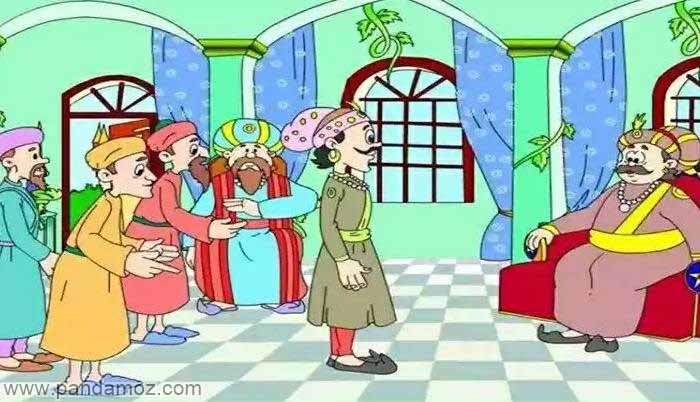 عکس نقاشی کارتونی حاکم چاق که بر روی تخت نشسته. در تصویر مردی نسبتا لاغر در مقابل او ایستاده و مردمان دیگر کمی دورتر ایستاده اند